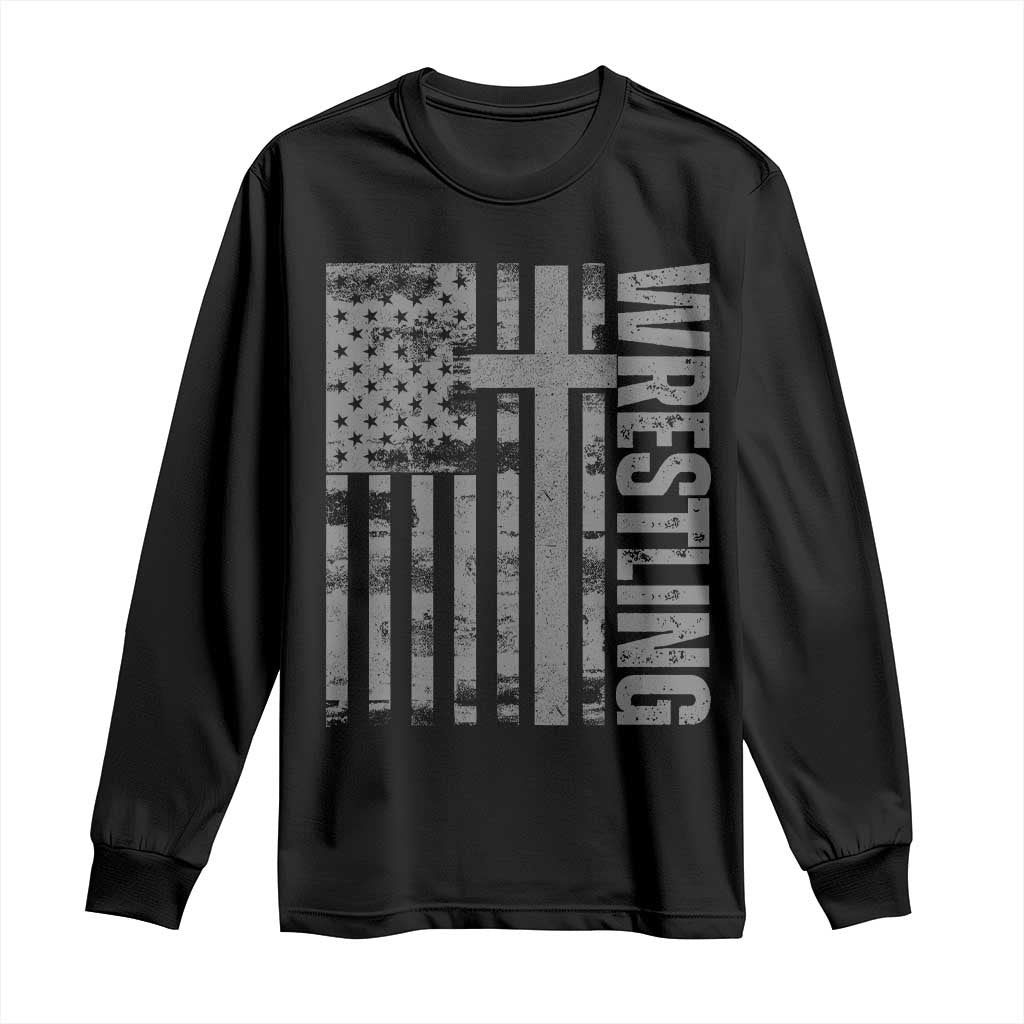 Wrestling Christian Vintage Patriotic American Flag Long Sleeve Shirt TS11 Black Print Your Wear