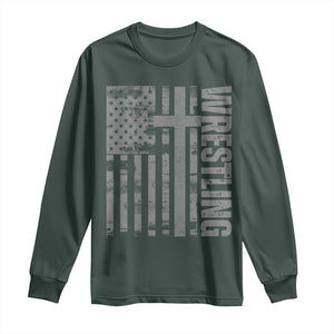 Wrestling Christian Vintage Patriotic American Flag Long Sleeve Shirt TS11 Dark Forest Green Print Your Wear