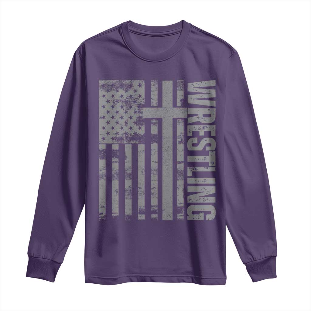 Wrestling Christian Vintage Patriotic American Flag Long Sleeve Shirt TS11 Purple Print Your Wear