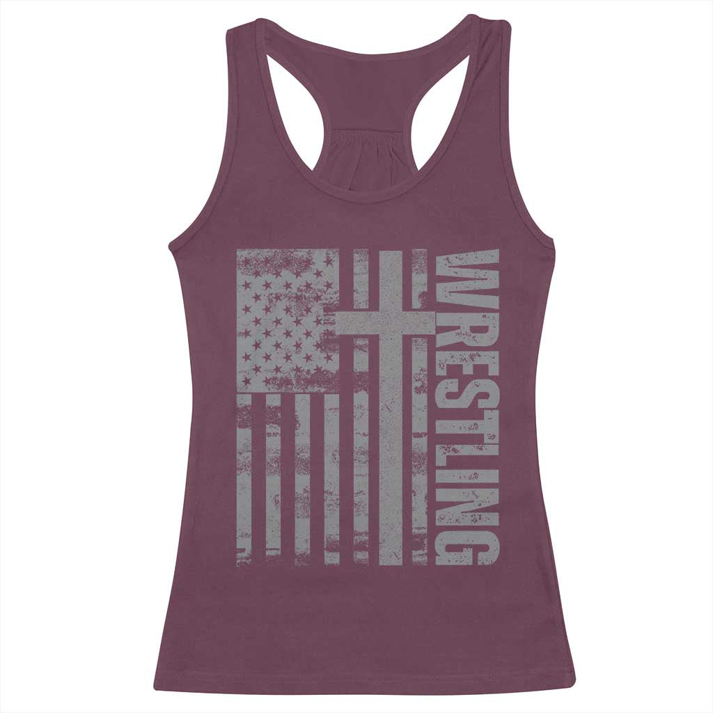 Wrestling Christian Vintage Patriotic American Flag Racerback Tank Top TS11 Maroon Print Your Wear