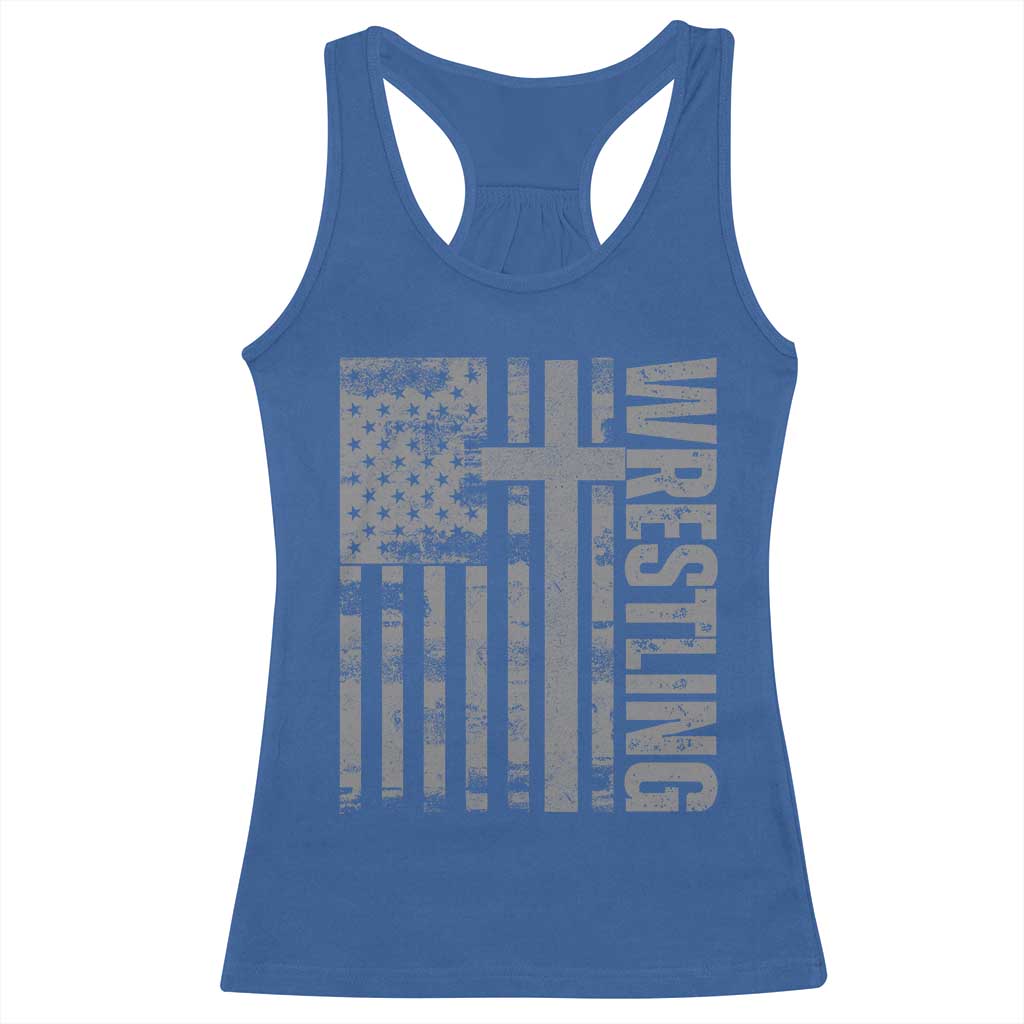 Wrestling Christian Vintage Patriotic American Flag Racerback Tank Top TS11 Royal Blue Print Your Wear