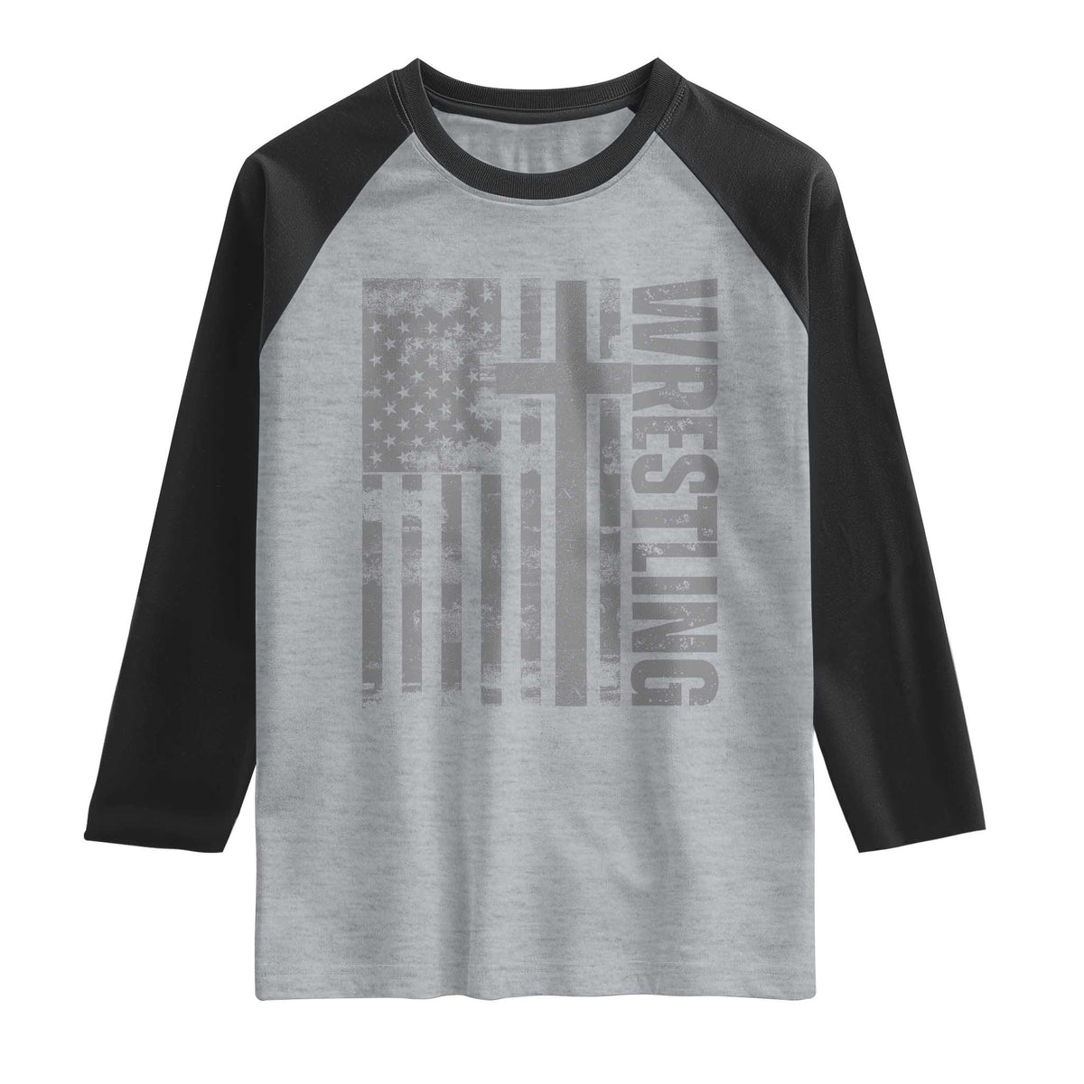 Wrestling Christian Vintage Patriotic American Flag Raglan Shirt TS11 Heather Gray Black Print Your Wear
