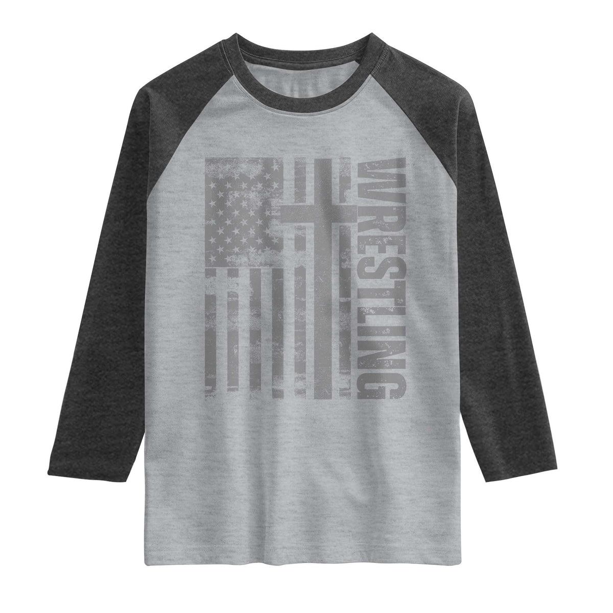 Wrestling Christian Vintage Patriotic American Flag Raglan Shirt TS11 Heather Gray Heather Charcoal Print Your Wear
