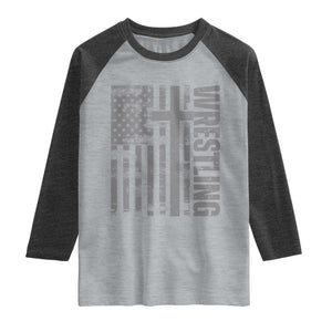 Wrestling Christian Vintage Patriotic American Flag Raglan Shirt TS11 Heather Gray Heather Charcoal Print Your Wear