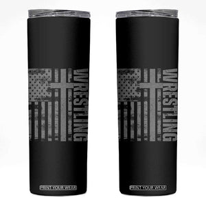 Wrestling Christian Vintage Patriotic American Flag Skinny Tumbler TS11 Black Print Your Wear
