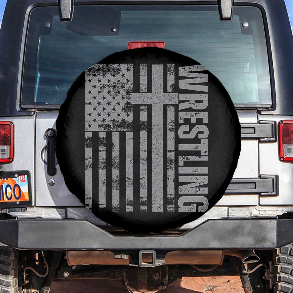 Wrestling Christian Vintage Patriotic American Flag Spare Tire Cover TS11 No hole Black Print Your Wear