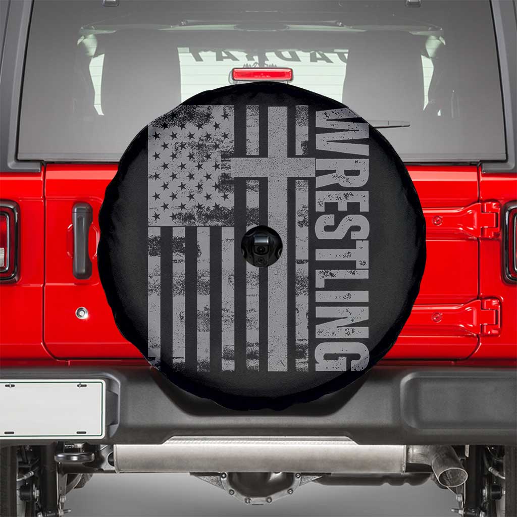 Wrestling Christian Vintage Patriotic American Flag Spare Tire Cover TS11 Black Print Your Wear