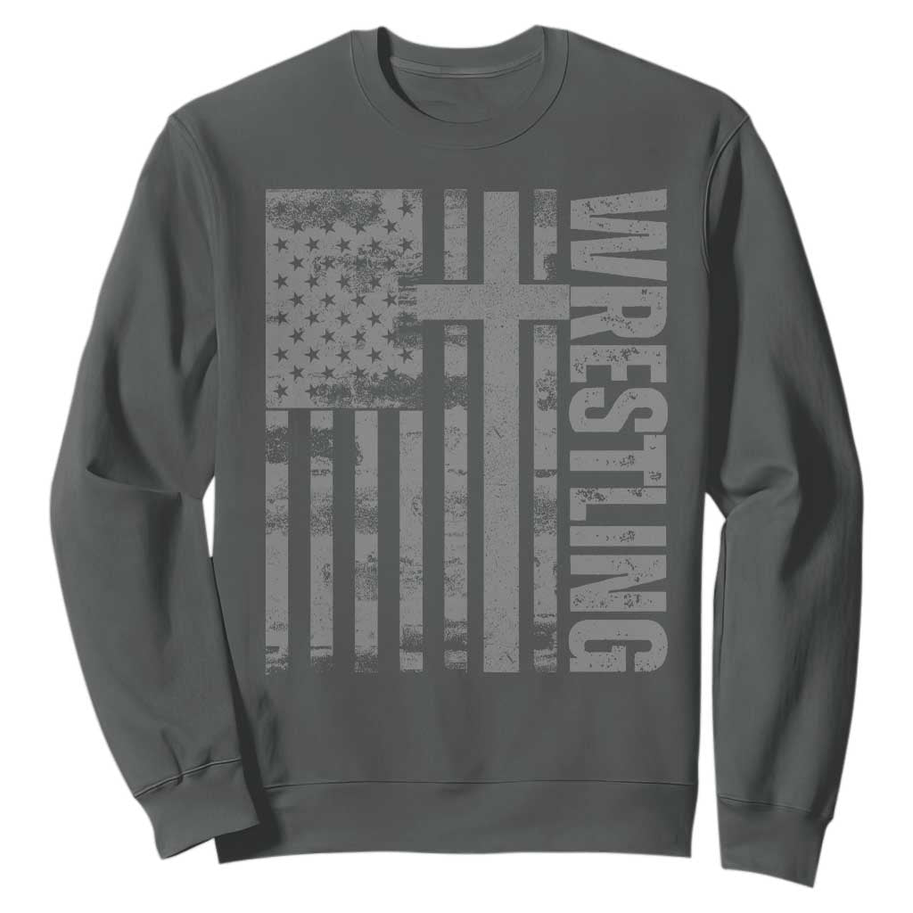 Wrestling Christian Vintage Patriotic American Flag Sweatshirt TS11 Dark Heather Print Your Wear