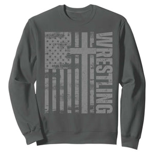 Wrestling Christian Vintage Patriotic American Flag Sweatshirt TS11 Dark Heather Print Your Wear