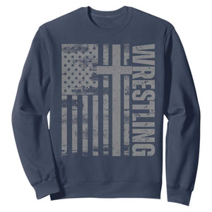 Wrestling Christian Vintage Patriotic American Flag Sweatshirt TS11 Navy Print Your Wear
