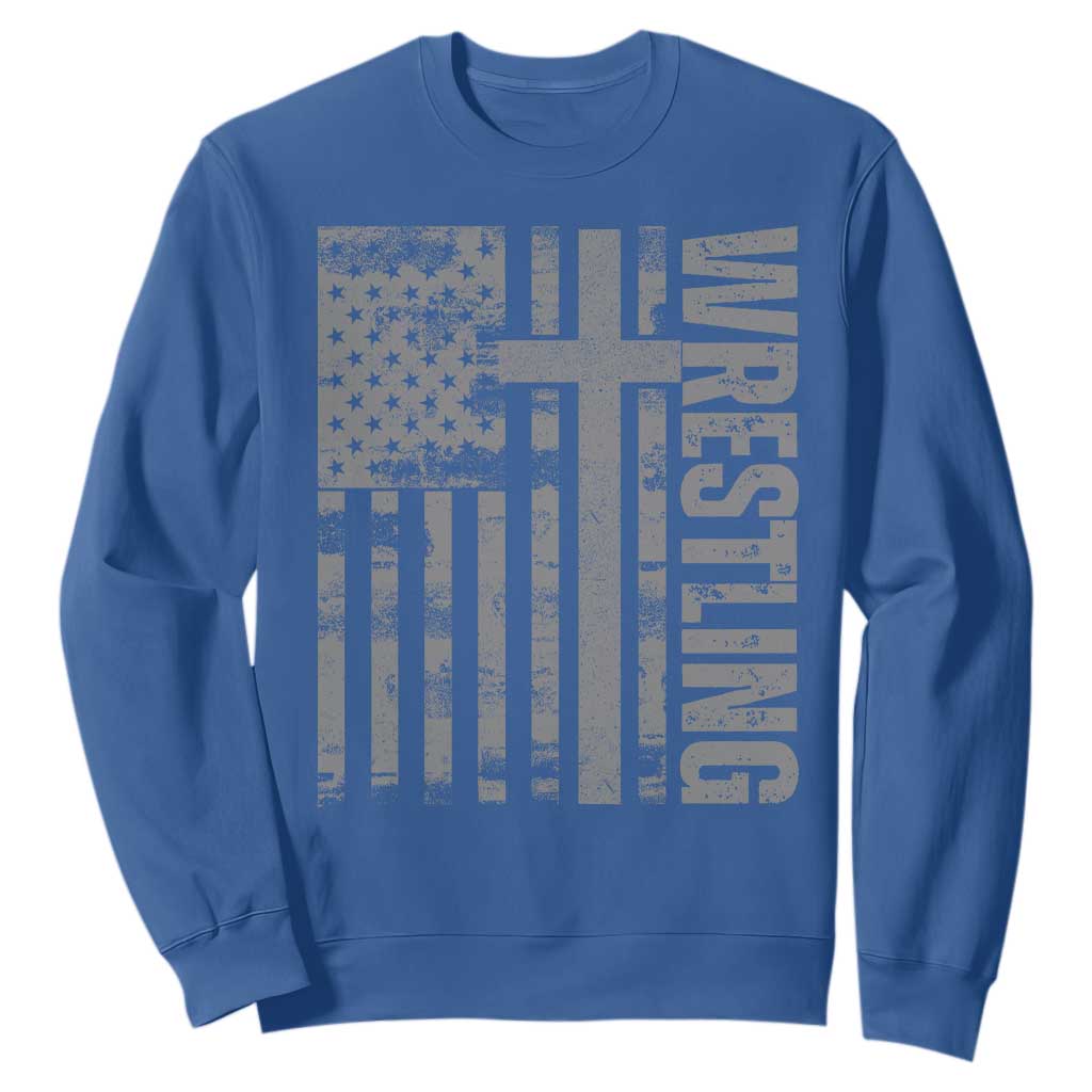 Wrestling Christian Vintage Patriotic American Flag Sweatshirt TS11 Royal Blue Print Your Wear