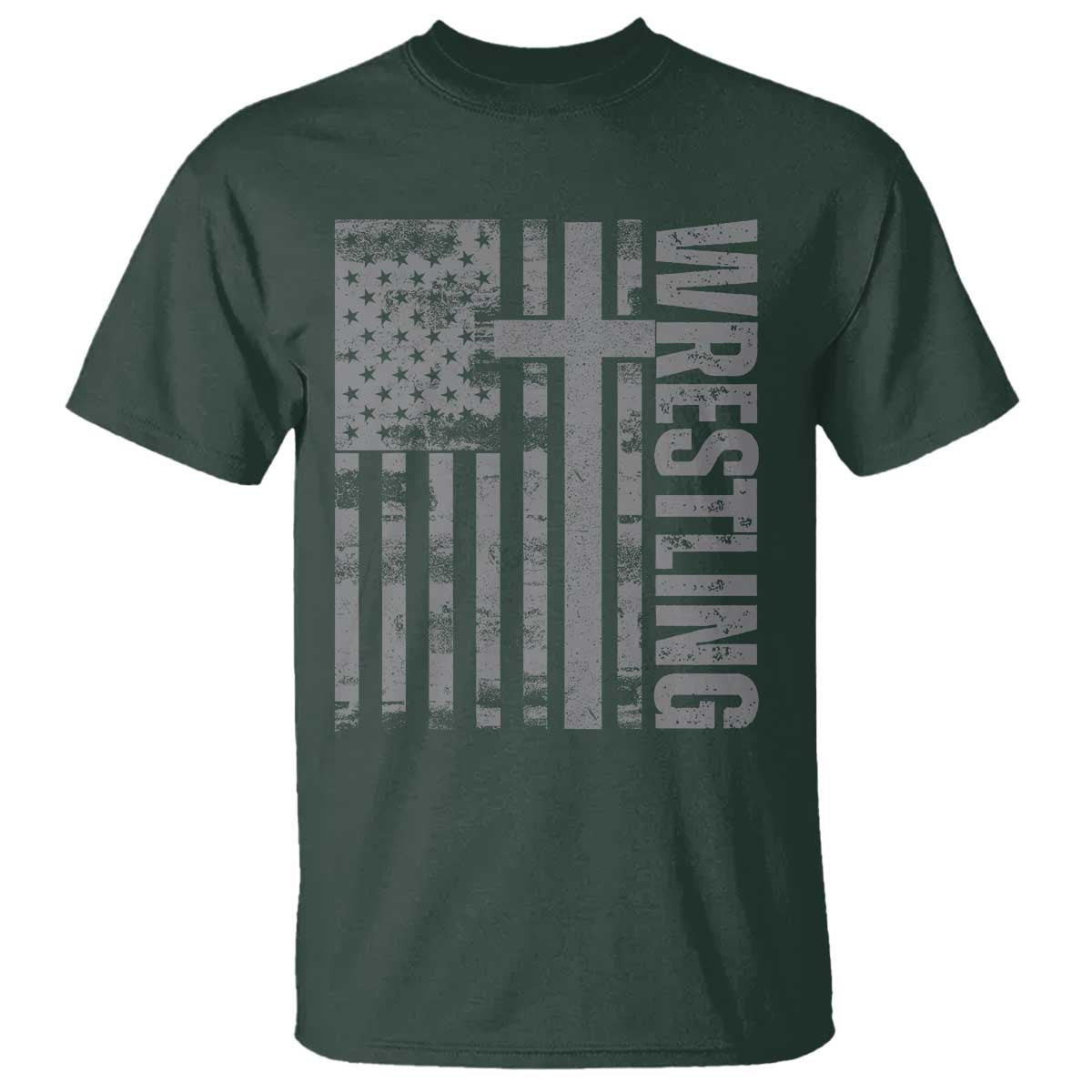 Wrestling Christian Vintage Patriotic American Flag T Shirt TS11 Dark Forest Green Print Your Wear