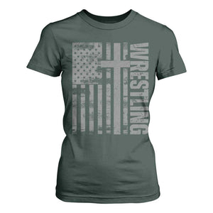 Wrestling Christian Vintage Patriotic American Flag T Shirt For Women TS11 Dark Forest Green Print Your Wear