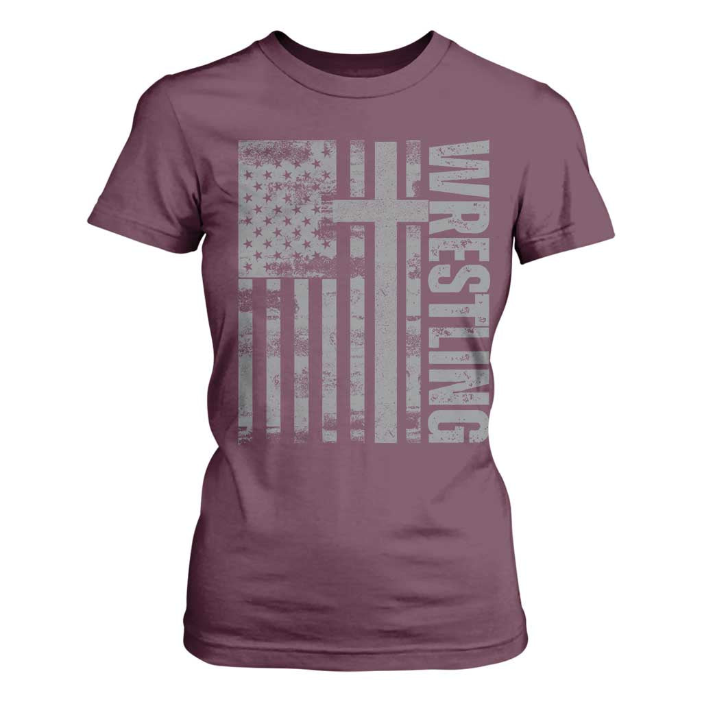 Wrestling Christian Vintage Patriotic American Flag T Shirt For Women TS11 Maroon Print Your Wear