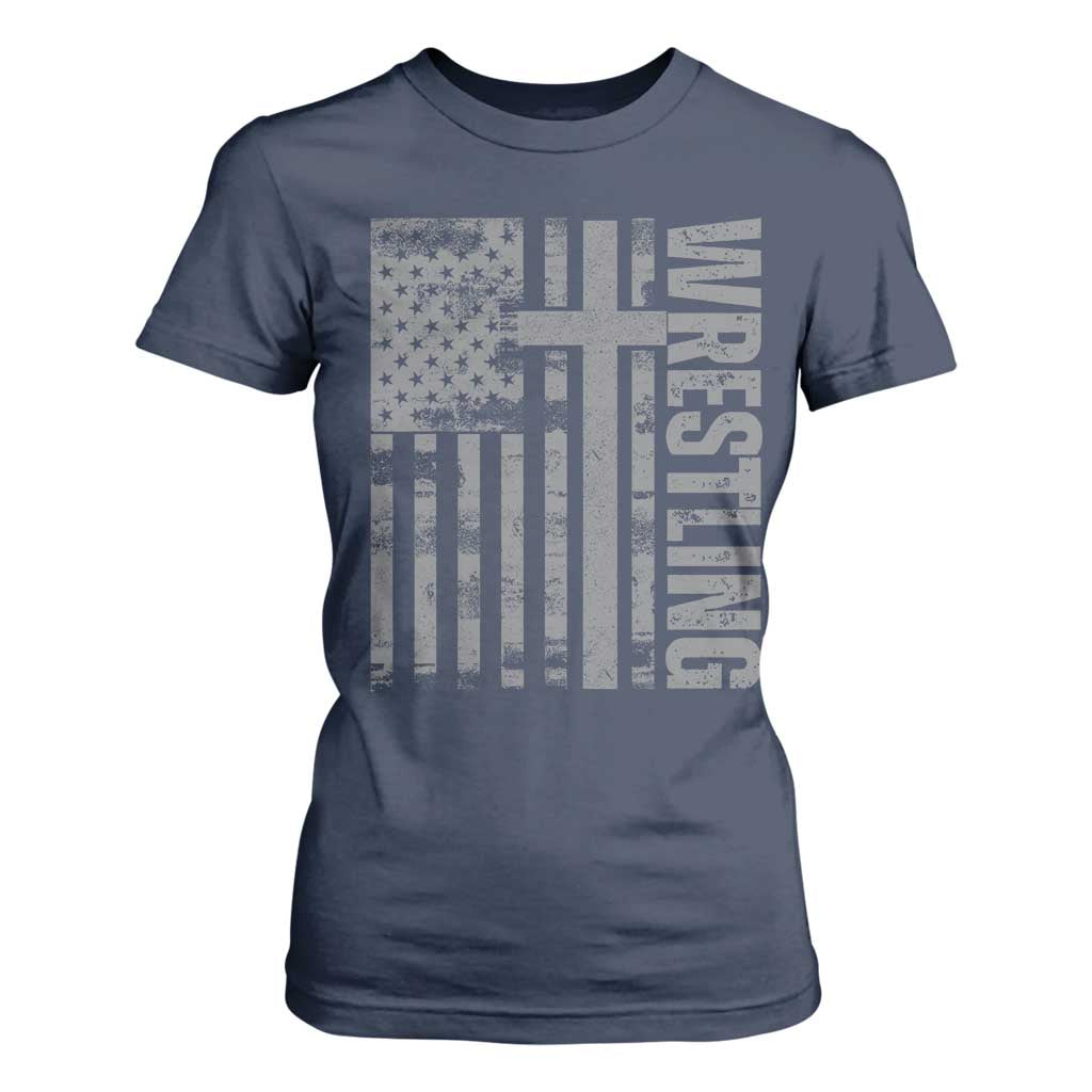 Wrestling Christian Vintage Patriotic American Flag T Shirt For Women TS11 Navy Print Your Wear