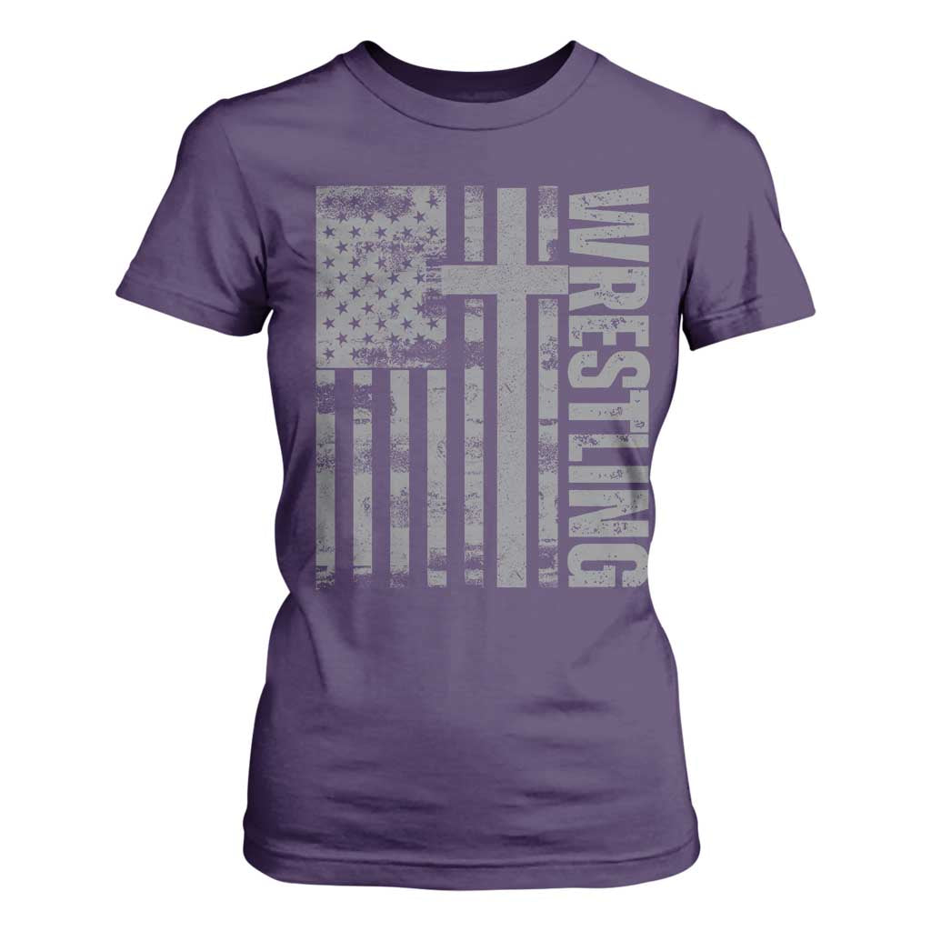 Wrestling Christian Vintage Patriotic American Flag T Shirt For Women TS11 Purple Print Your Wear