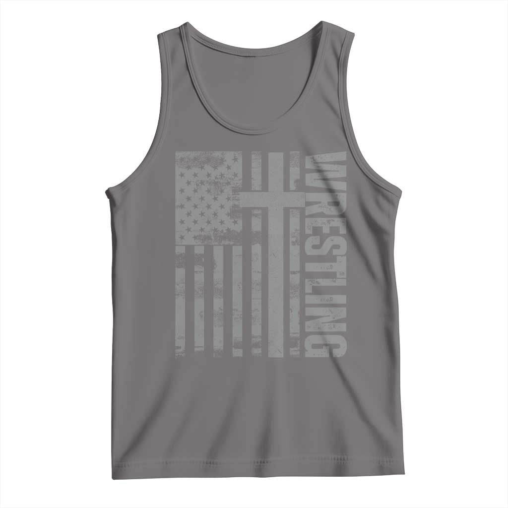 Wrestling Christian Vintage Patriotic American Flag Tank Top TS11 Deep Heather Print Your Wear