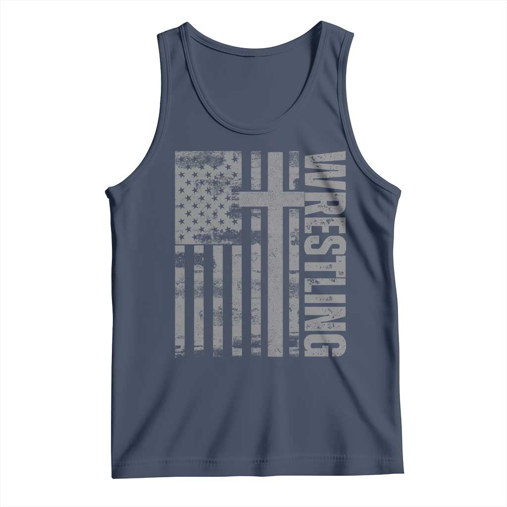 Wrestling Christian Vintage Patriotic American Flag Tank Top TS11 Navy Print Your Wear