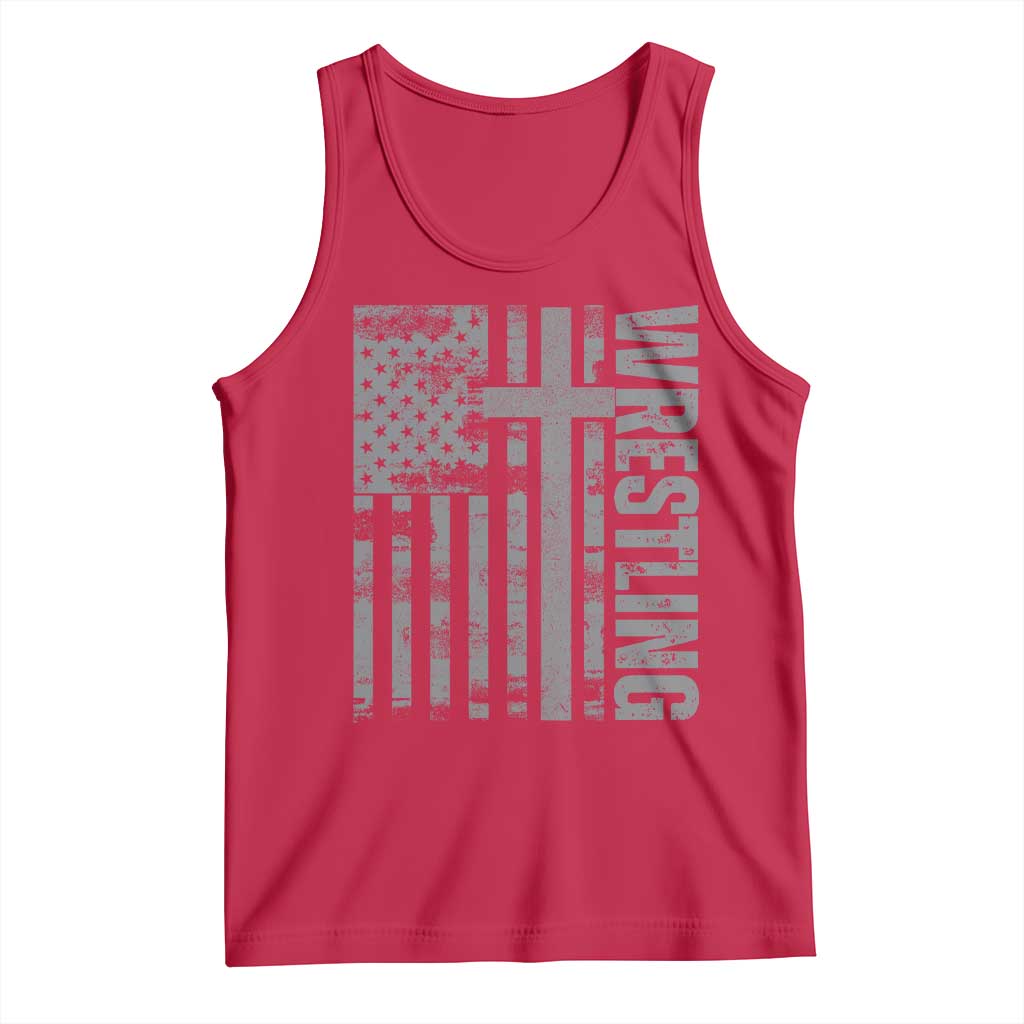Wrestling Christian Vintage Patriotic American Flag Tank Top TS11 Red Print Your Wear