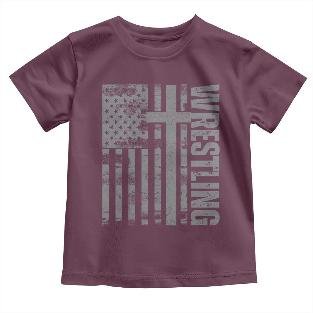 Wrestling Christian Vintage Patriotic American Flag Toddler T Shirt TS11 Maroon Print Your Wear
