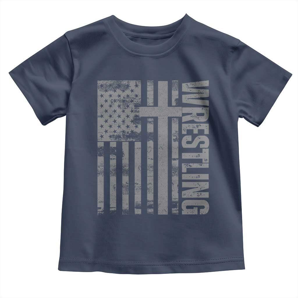 Wrestling Christian Vintage Patriotic American Flag Toddler T Shirt TS11 Navy Print Your Wear