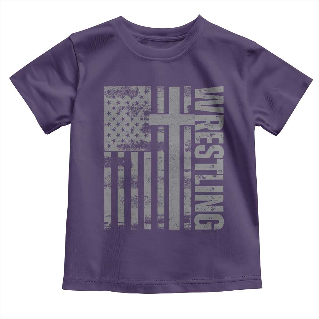 Wrestling Christian Vintage Patriotic American Flag Toddler T Shirt TS11 Purple Print Your Wear