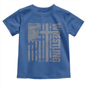 Wrestling Christian Vintage Patriotic American Flag Toddler T Shirt TS11 Royal Blue Print Your Wear