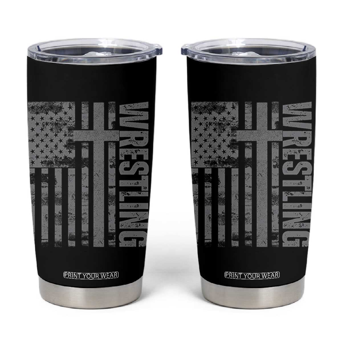 Wrestling Christian Vintage Patriotic American Flag Tumbler Cup TS11 Black Print Your Wear