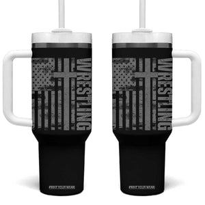Wrestling Christian Vintage Patriotic American Flag Tumbler With Handle TS11 One Size: 40 oz Black Print Your Wear