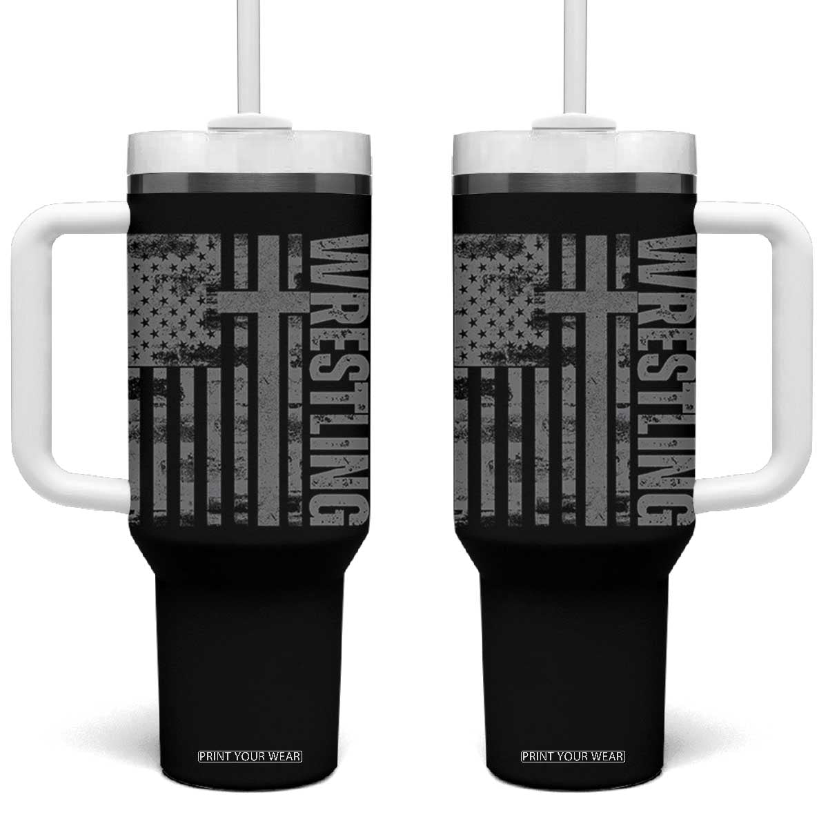 Wrestling Christian Vintage Patriotic American Flag Tumbler With Handle TS11 One Size: 40 oz Black Print Your Wear