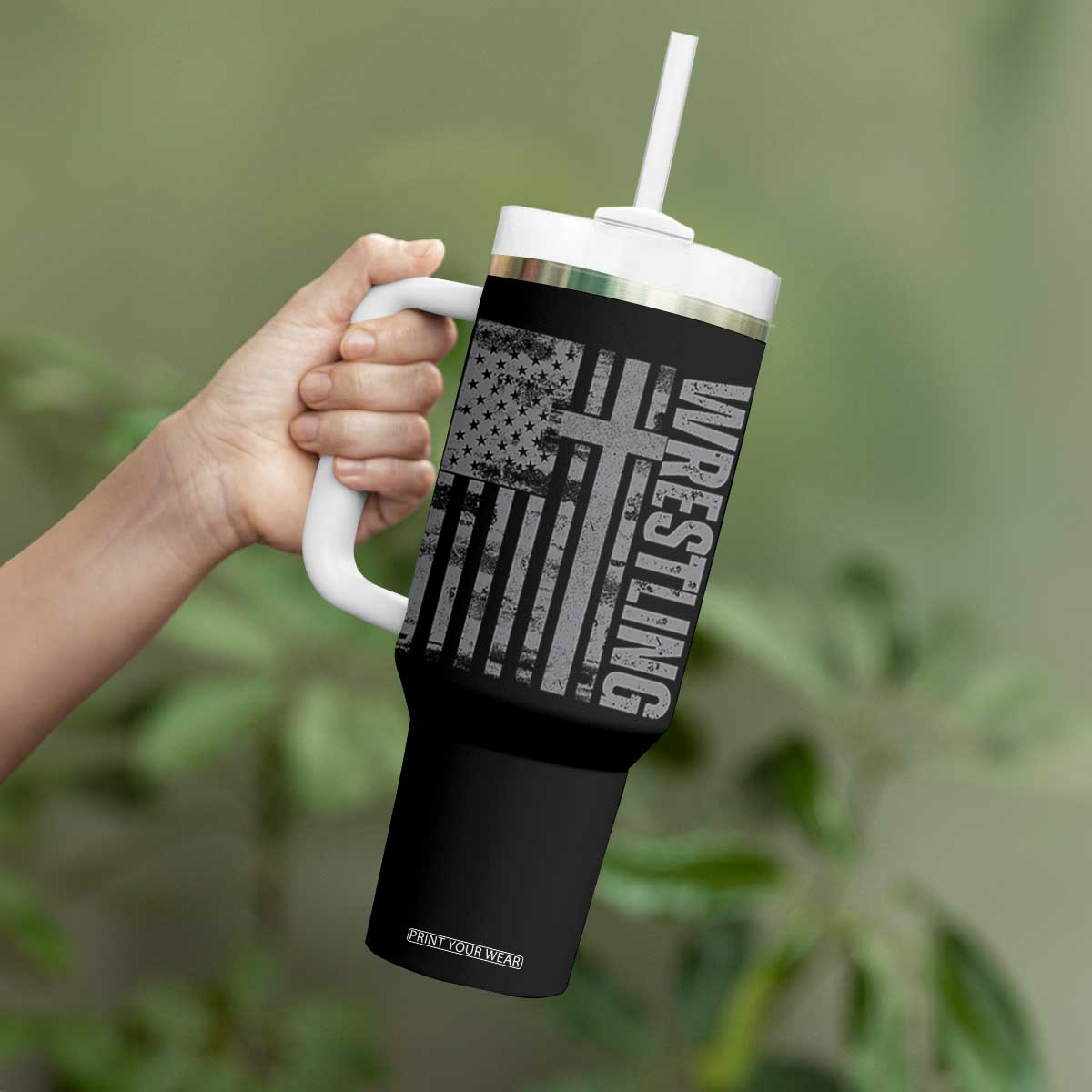 Wrestling Christian Vintage Patriotic American Flag Tumbler With Handle TS11 Print Your Wear