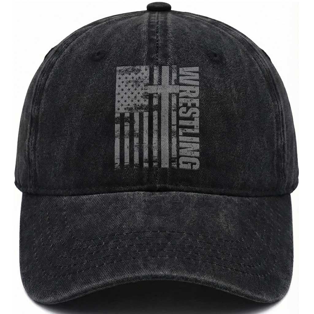 Wrestling Christian Vintage Patriotic American Flag Washed Cotton Baseball Cap TS11 Print Your Wear