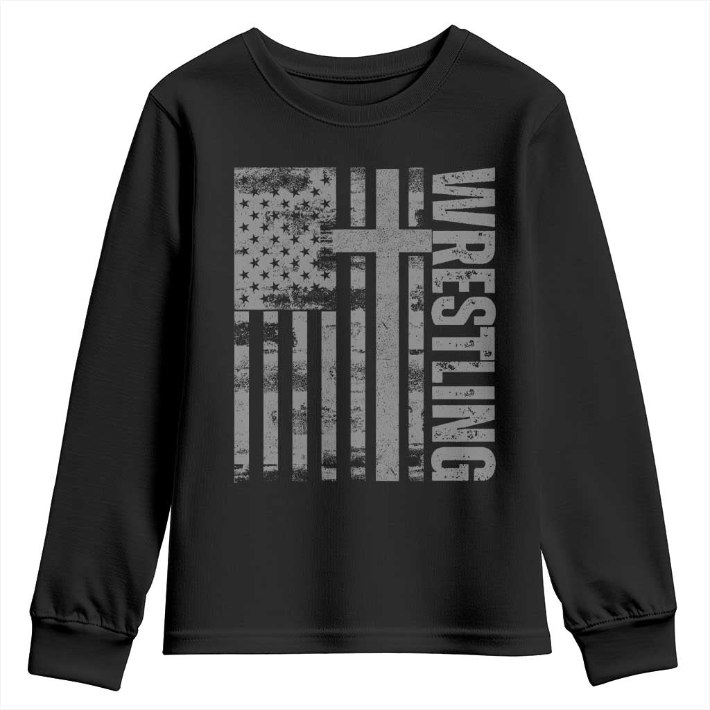 Wrestling Christian Vintage Patriotic American Flag Youth Sweatshirt TS11 Black Print Your Wear