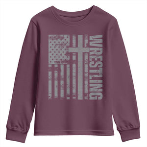 Wrestling Christian Vintage Patriotic American Flag Youth Sweatshirt TS11 Maroon Print Your Wear