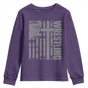 Wrestling Christian Vintage Patriotic American Flag Youth Sweatshirt TS11 Purple Print Your Wear