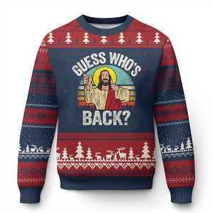 Funny Guess Who Is Back Jesus Easter Christian Ugly Christmas Sweater TS11 Navy Red Print Your Wear