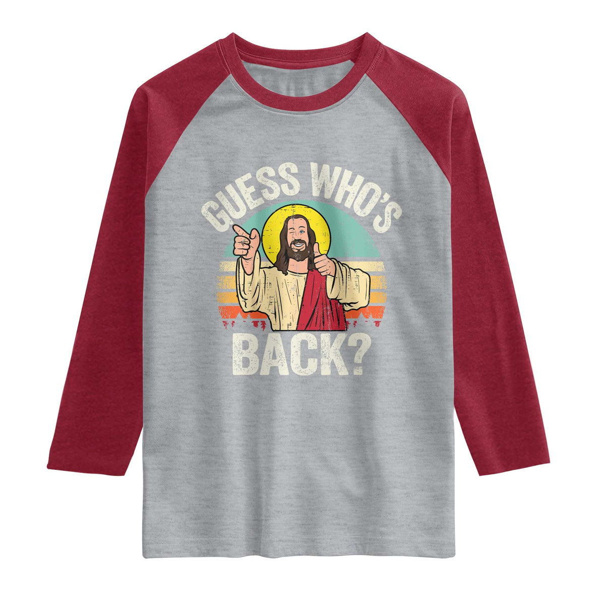 Funny Guess Who Is Back Jesus Easter Christian Raglan Shirt TS11 Heather Gray Heather Red Print Your Wear