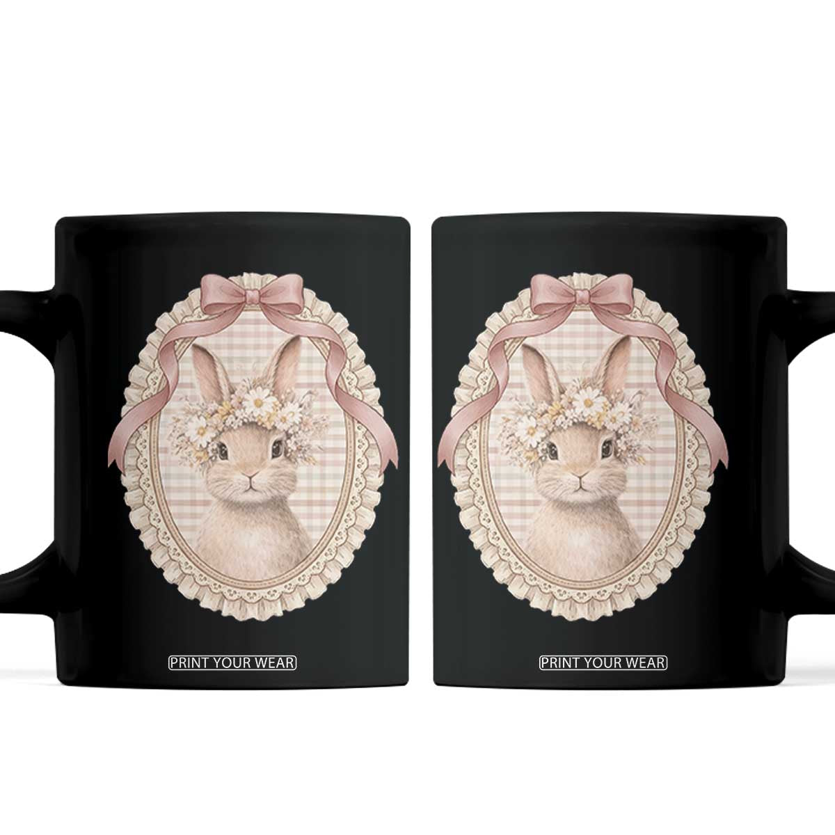 Floral Coquette Easter Bunny Vintage Thrifted Grandma Core Coffee Mug TS11 Black Print Your Wear