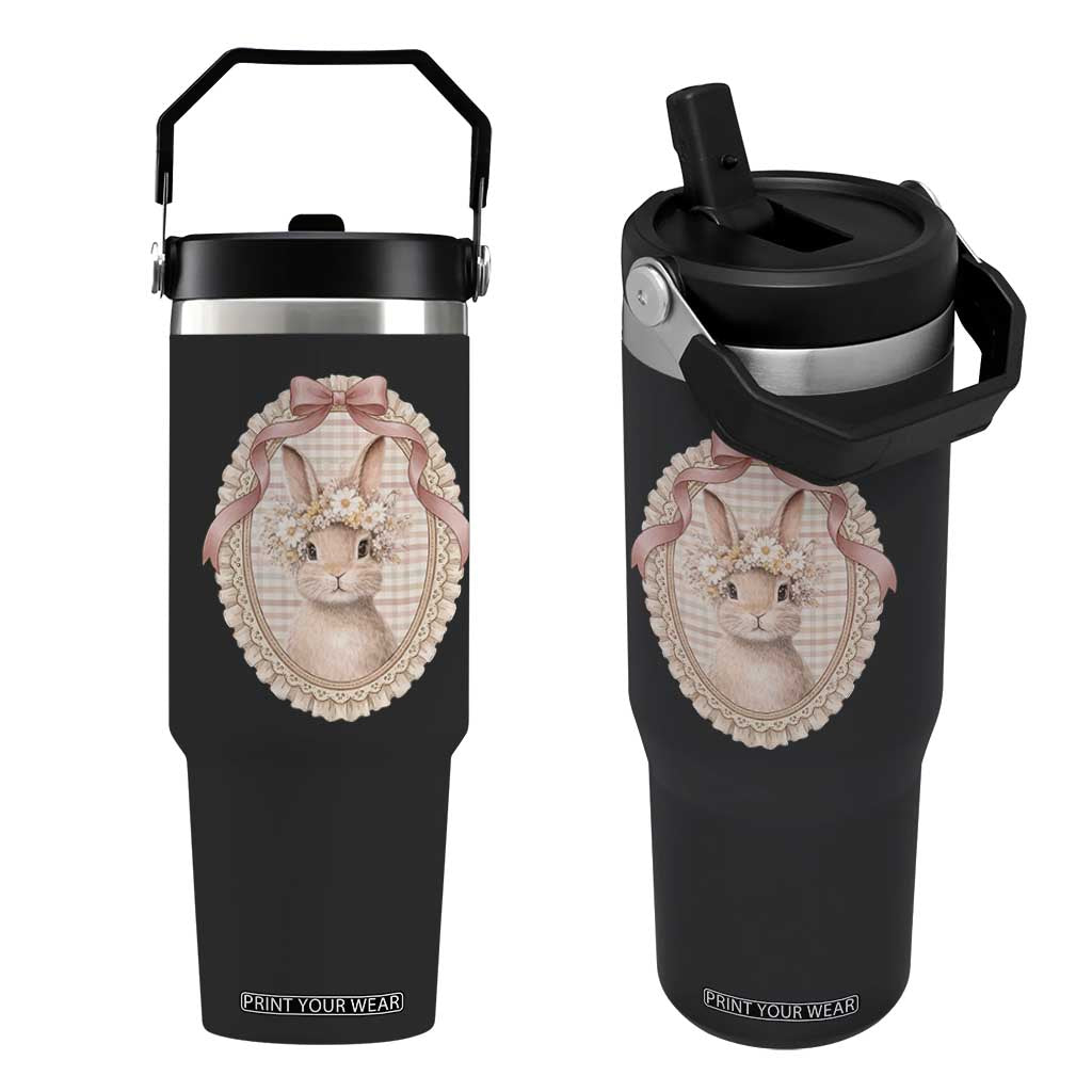 Floral Coquette Easter Bunny Vintage Thrifted Grandma Core Flip Straw Tumbler TS11 One Size: 30 oz Black Print Your Wear