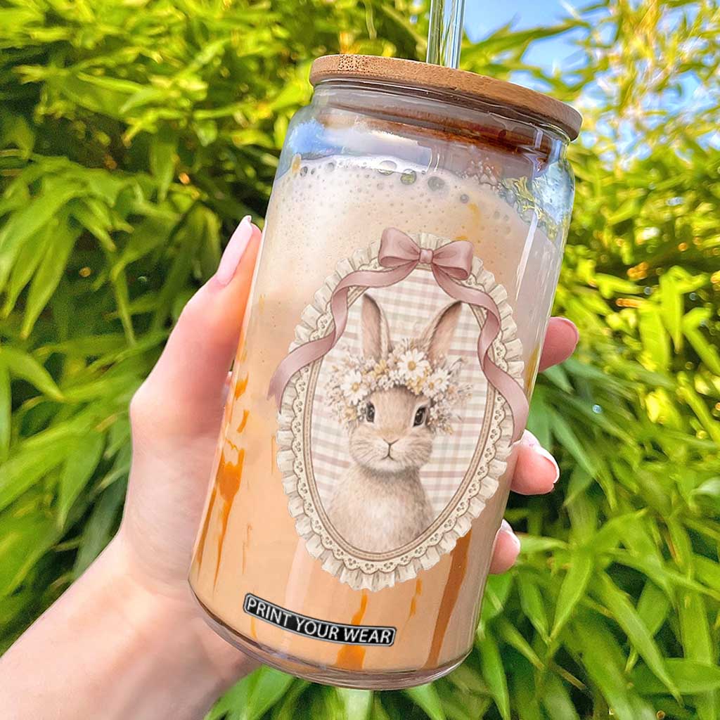 Floral Coquette Easter Bunny Vintage Thrifted Grandma Core Glass Can TS11 Black Print Your Wear