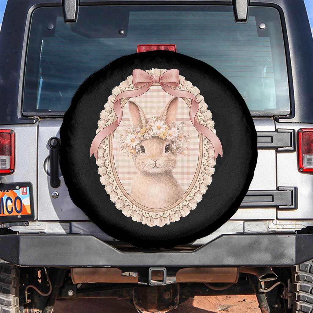 Floral Coquette Easter Bunny Vintage Thrifted Grandma Core Spare Tire Cover TS11 No hole Black Print Your Wear
