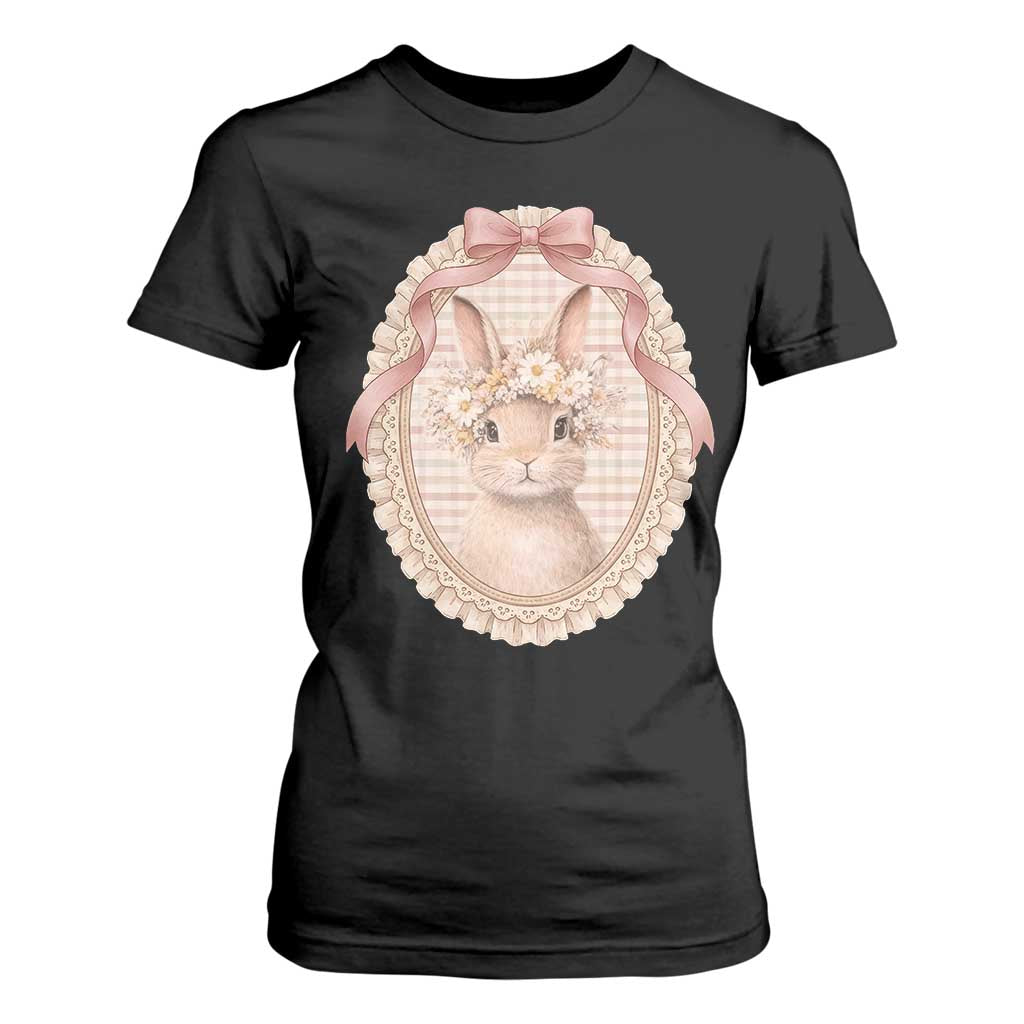Floral Coquette Easter Bunny Vintage Thrifted Grandma Core T Shirt For Women TS11 Black Print Your Wear