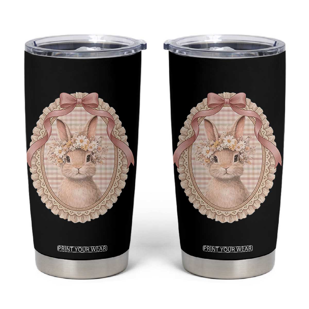 Floral Coquette Easter Bunny Vintage Thrifted Grandma Core Tumbler Cup TS11 Black Print Your Wear