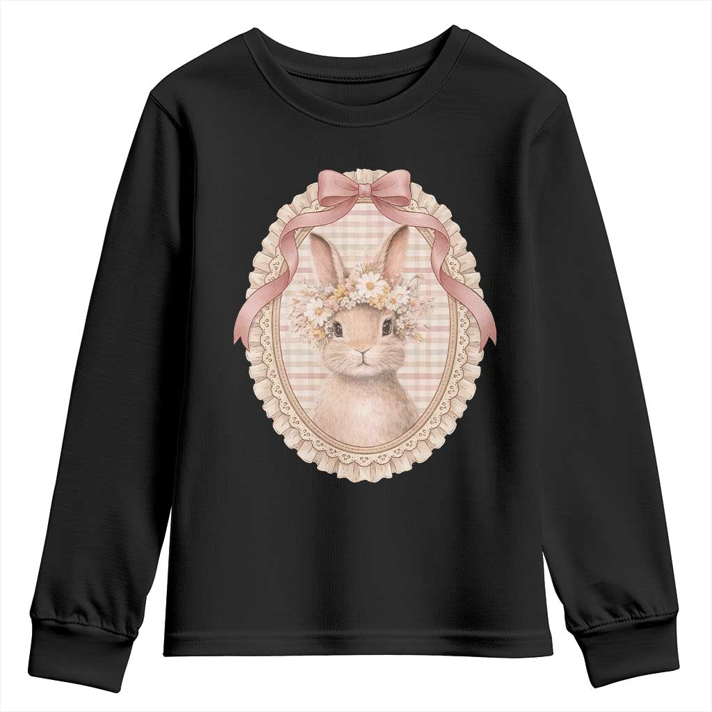 Floral Coquette Easter Bunny Vintage Thrifted Grandma Core Youth Sweatshirt TS11 Black Print Your Wear