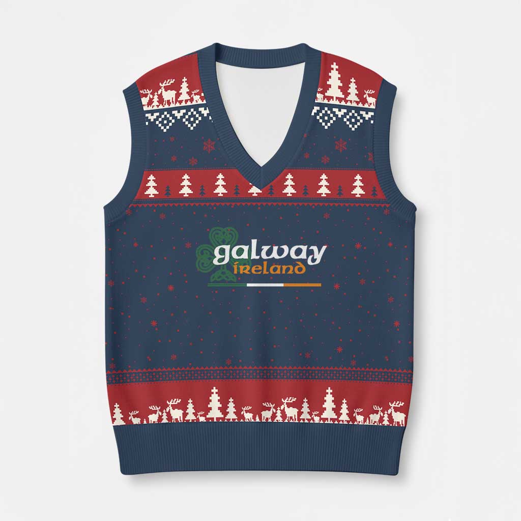 Galway Ireland V-Neck Knit Sweater Vest Irish City Souvenir St Patricks Day Celtic Shamrock TS11 Navy Red Print Your Wear