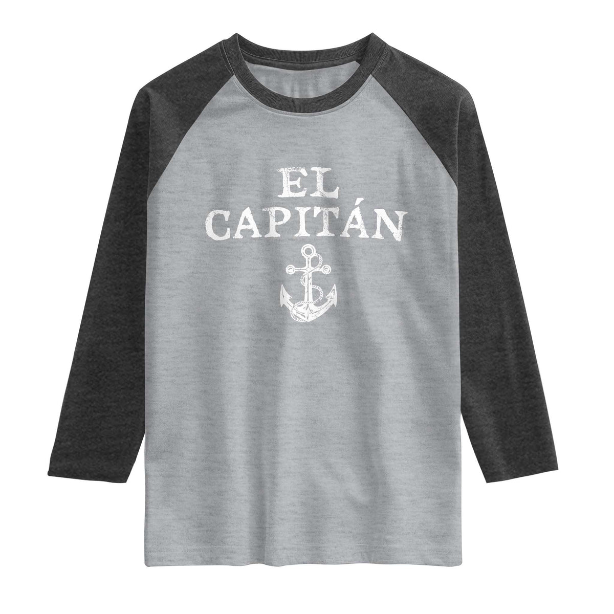 El Capitan Raglan Shirt Funny Boat Captain Vintage Anchor TS11 Heather Gray Heather Charcoal Print Your Wear