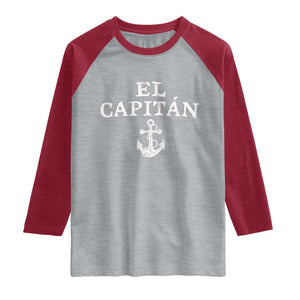 El Capitan Raglan Shirt Funny Boat Captain Vintage Anchor TS11 Heather Gray Heather Red Print Your Wear