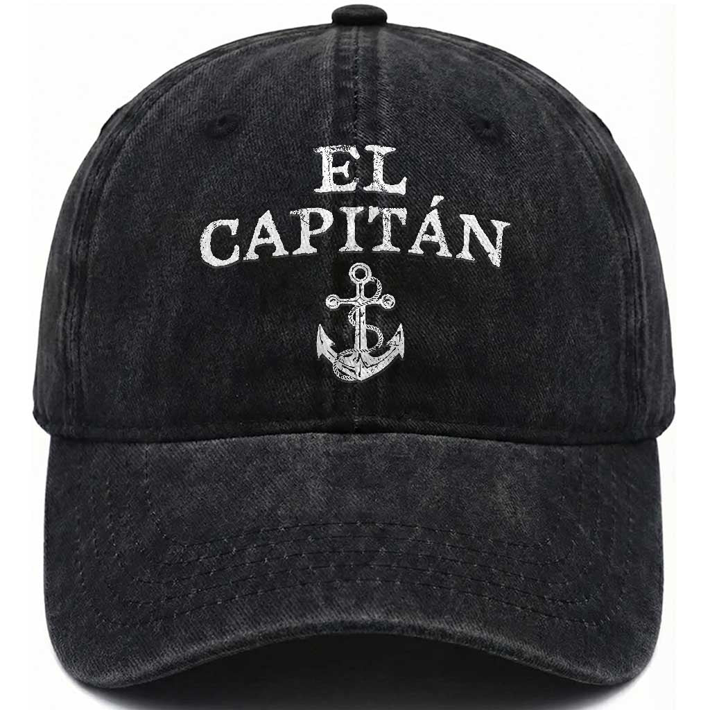El Capitan Washed Cotton Baseball Cap Funny Boat Captain Vintage Anchor TS11 Print Your Wear