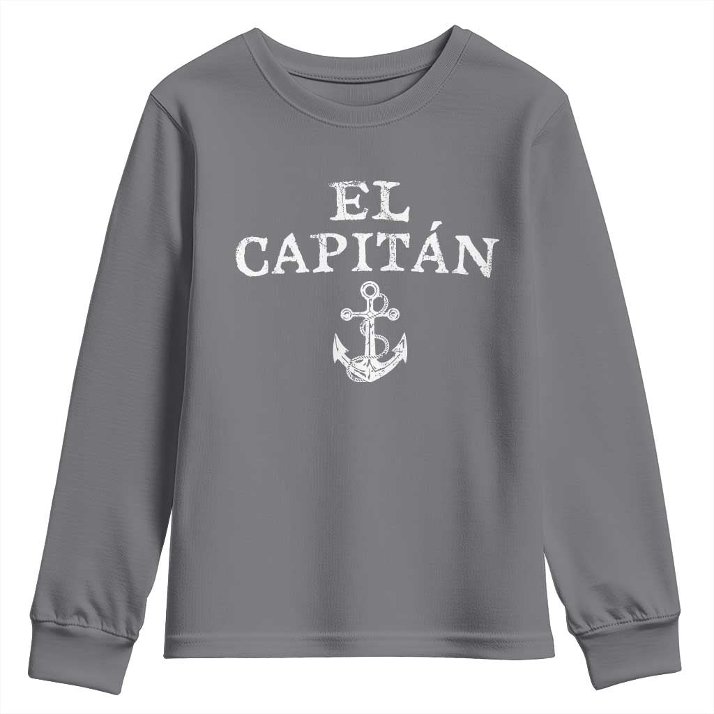 El Capitan Youth Sweatshirt Funny Boat Captain Vintage Anchor TS11 Charcoal Print Your Wear