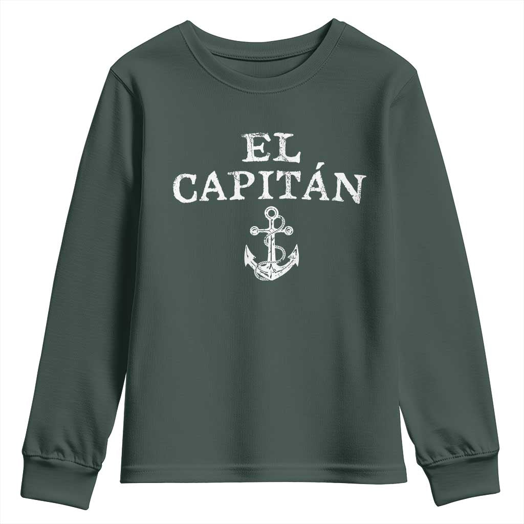 El Capitan Youth Sweatshirt Funny Boat Captain Vintage Anchor TS11 Dark Forest Green Print Your Wear